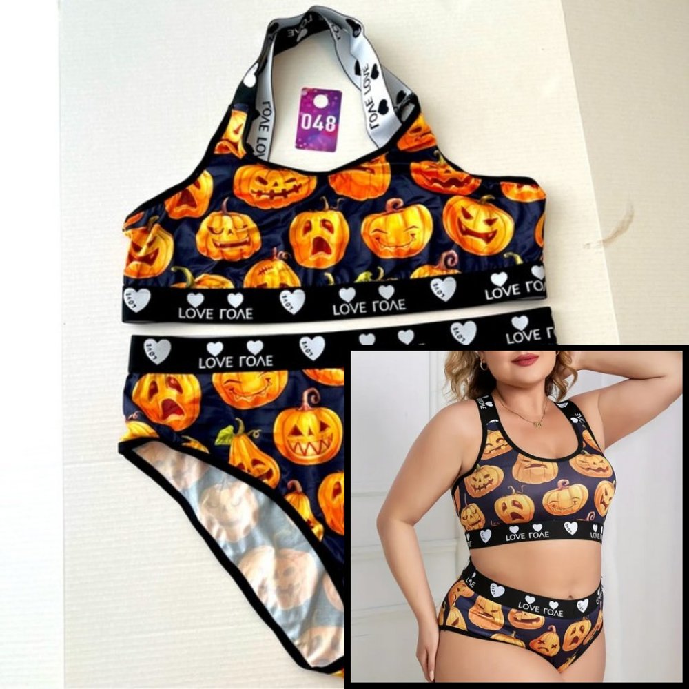 Pumpkin Plus bralette and panty pajamas set pumpkins NWT